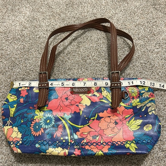 SakRoots Colorful Whimsical Double Handle Floral Canvas Coated Satchel Purse - Picture 11 of 15
